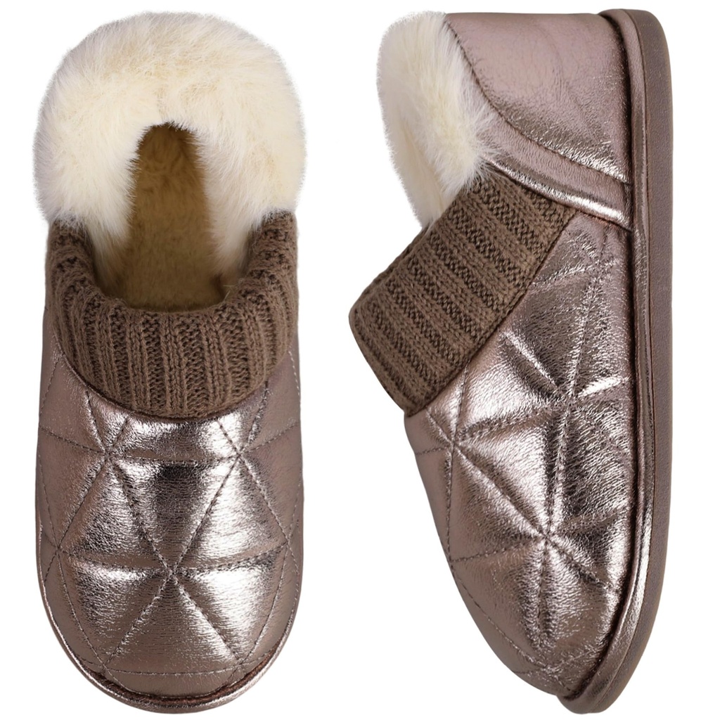 MIXIN Womens Memory Foam Slippers Slip-On Comfy Fuzzy Knit Bedroom Slipper Warm House Shoes