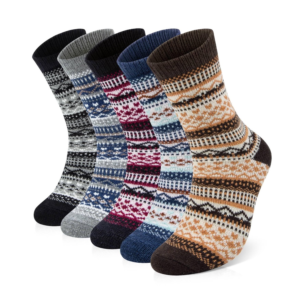 Justay Comf 5 Pairs Mens Thermal Socks Christmas Socks Thick Warm Merino Wool Socks Winter