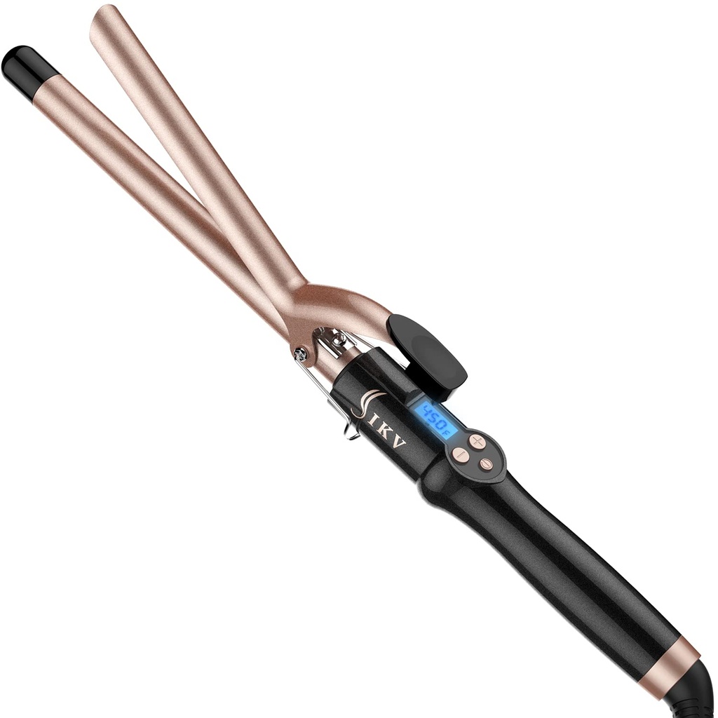 19mm Extra Long Barrel Curling Iron, Ceramic Tourmaline Curling Wand Professional Dual Volt
