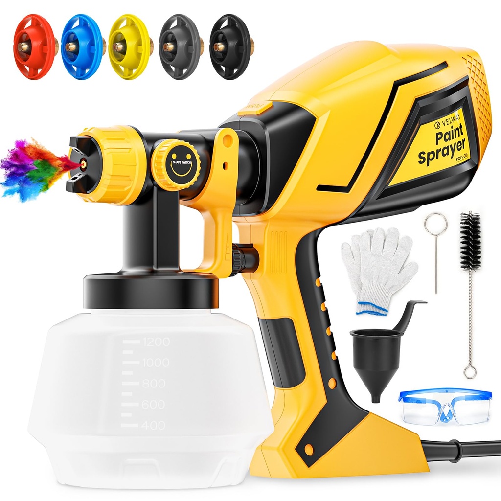 Velway Paint Sprayer 600W HVLP - Electric Paint Spray Gun with 1200ml Detachable Container