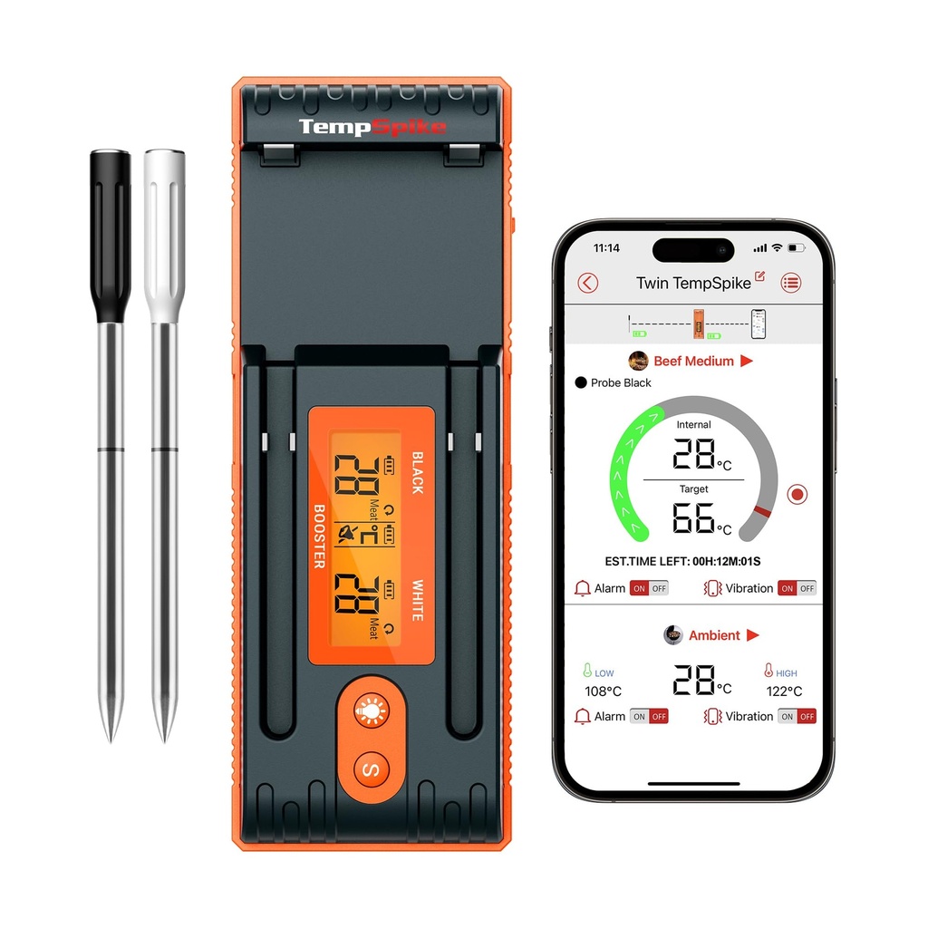 ThermoPro Twin TempSpike 150m Truly Wireless Meat Thermometer with 2 Meat Probes, Bluetooth