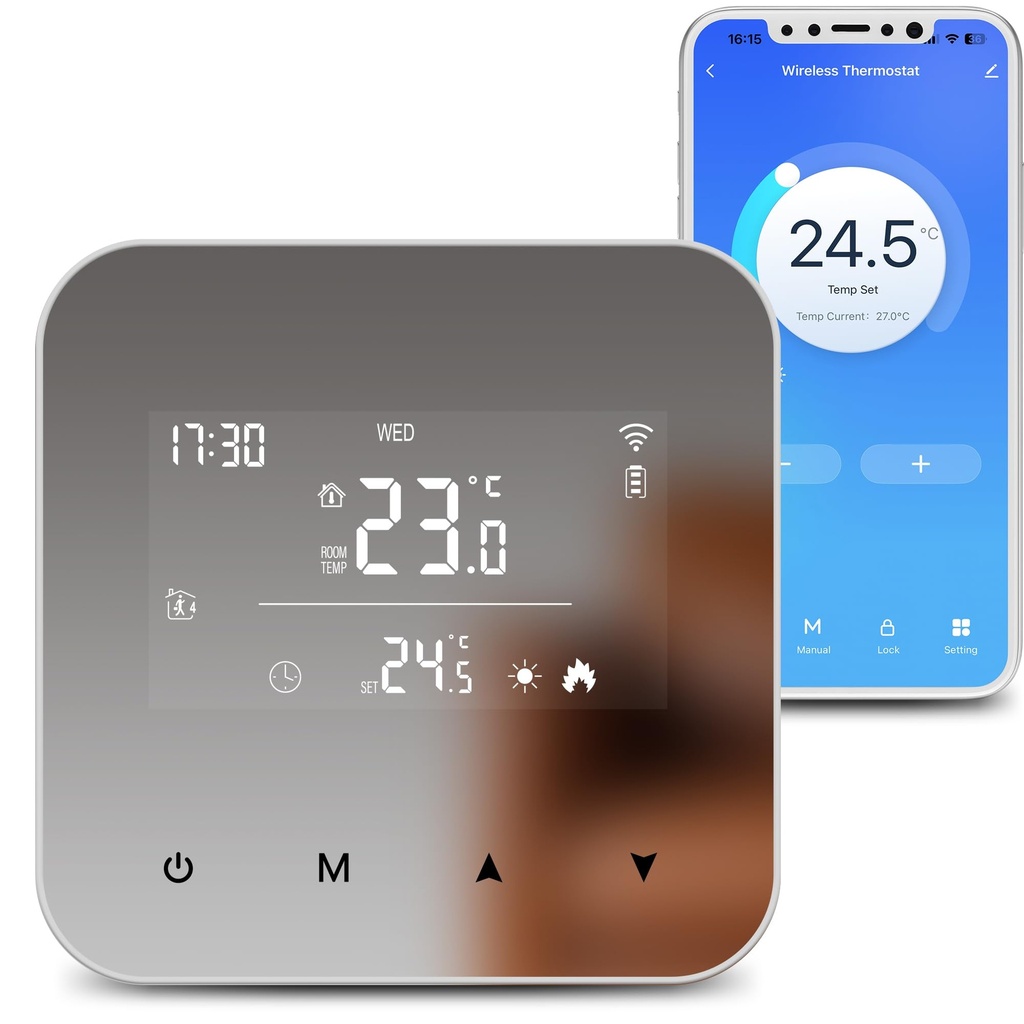 Wireless Smart Thermostat with Receiver, for Water Underfloor Heating and Gas Boiler, Centr