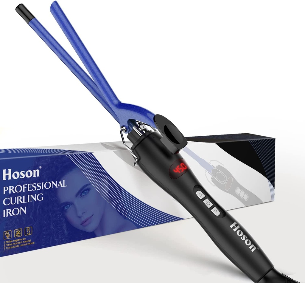 9mm Thin Hair Tongs Ceramic Curling Wand, 3/8 Inch Small Barrel Curling Tongs for Long & Sh