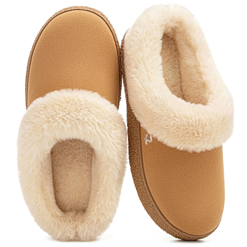 EverFoams Women's Microsuede Slippers Comfy Memory Foam Non-slip Indoor House Shoes with Fu