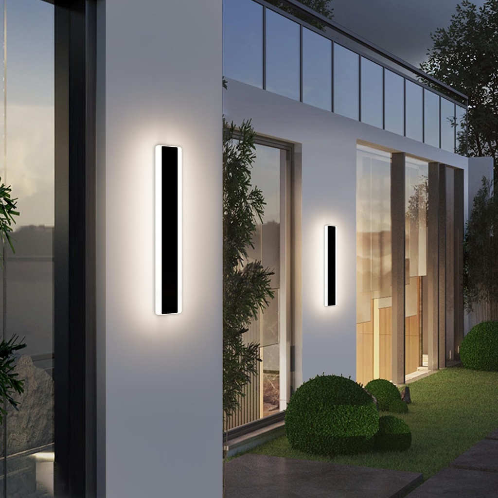 Mikeru Modern 2Pack 30cm Long Wall Light, 3000k Warm Light Black Minimalist Outdoor Wall Li