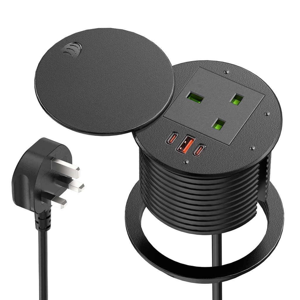 Recessed Desk Socket with USB-C PD 35W & USB-A 30W, Built-in Power Outlet with Cover, 3 USB