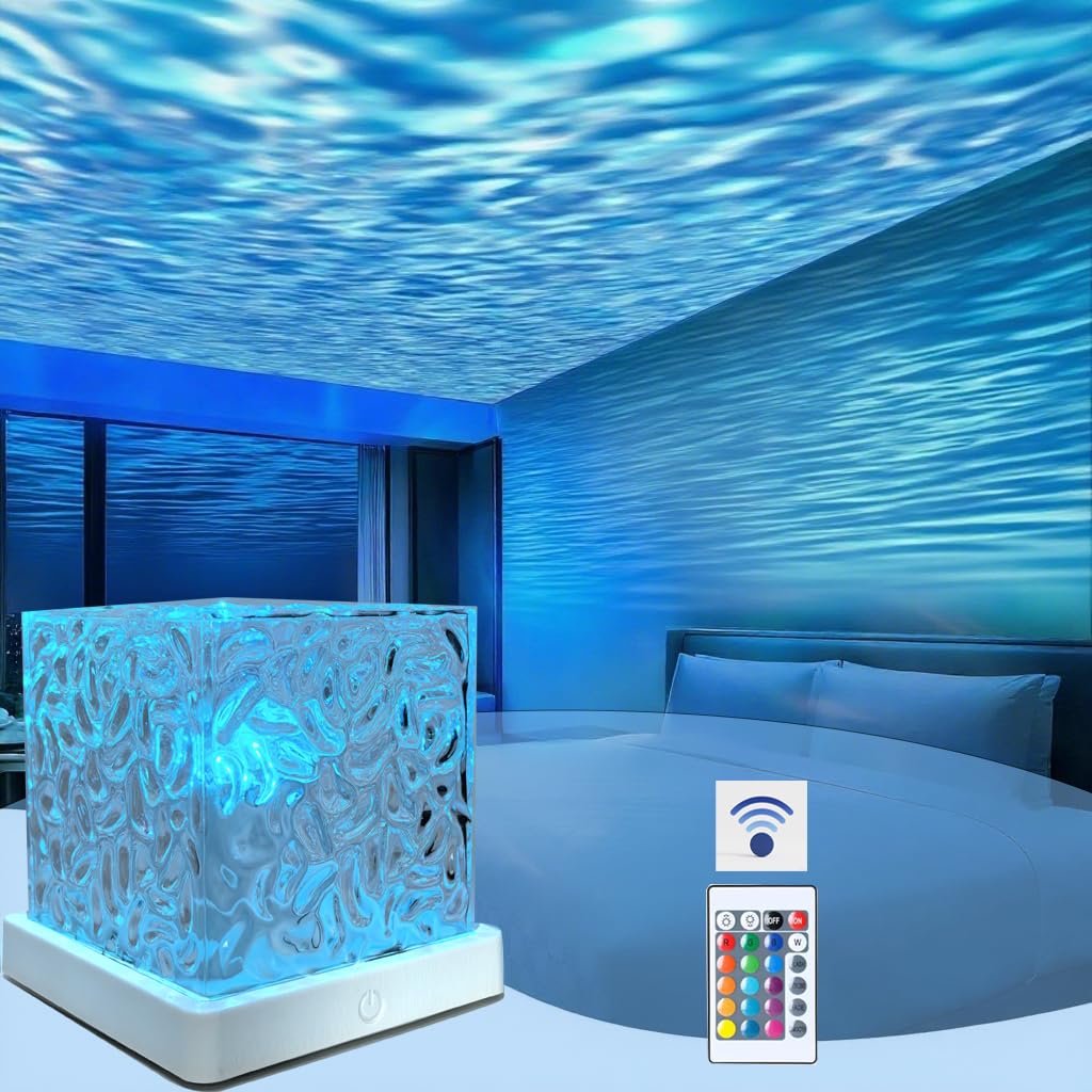 FineLiMoLa Ocean Wave Galaxy Projector,Night Light with Remote Control,16 Colors Gradual Ro