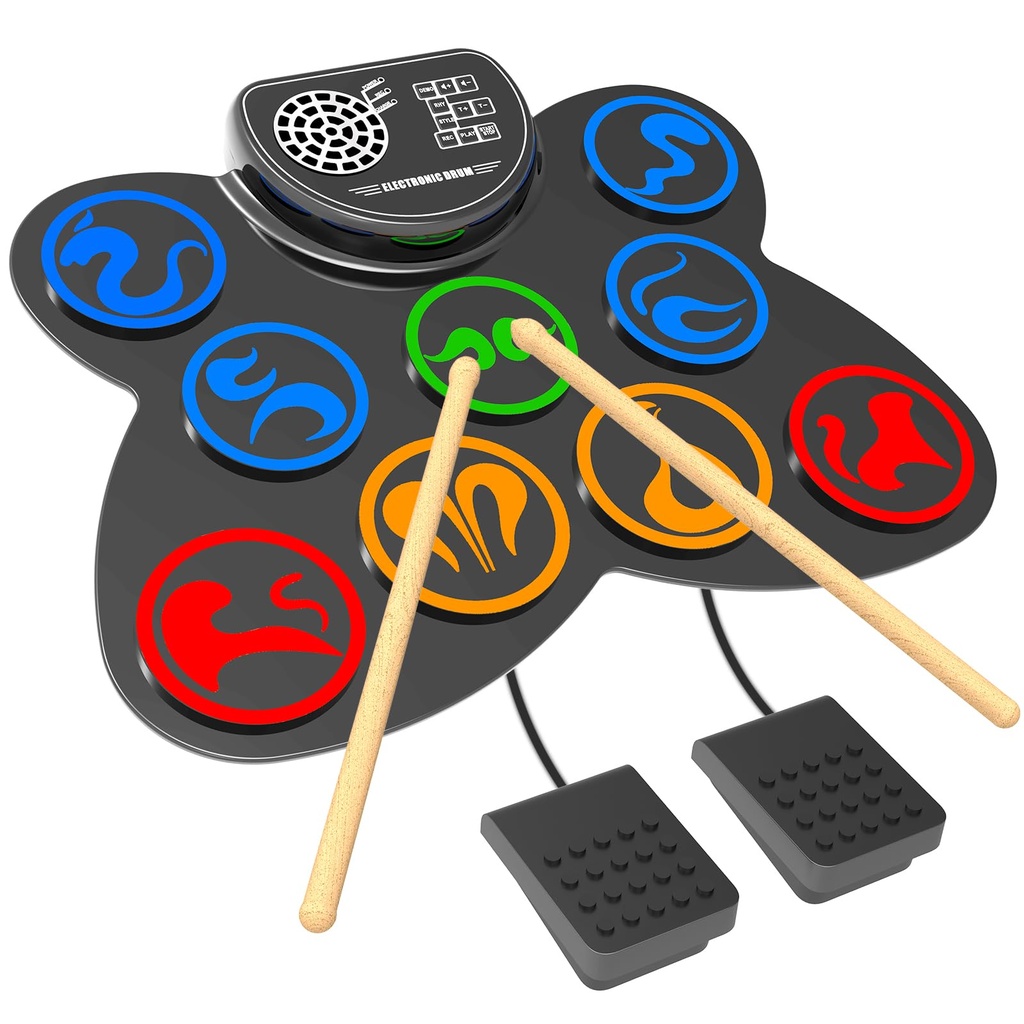 Electric Drum Kit - CNAPXAIA Portable Kids Drum Set with Build-in Stereo Speakers, 9 Pad Si