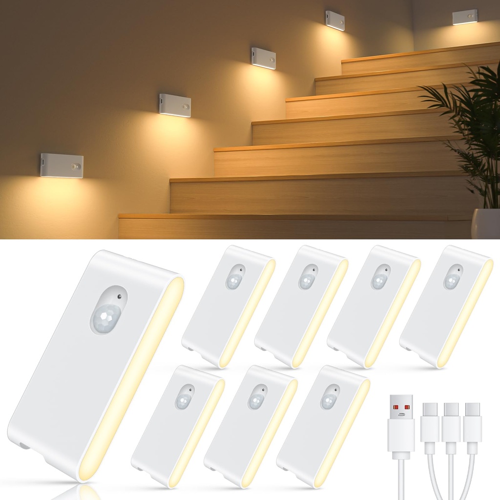 WILLED Stair Lights Motion Sensor, Wireless Night Light, USB Rechargeable Motion Sensor Lig