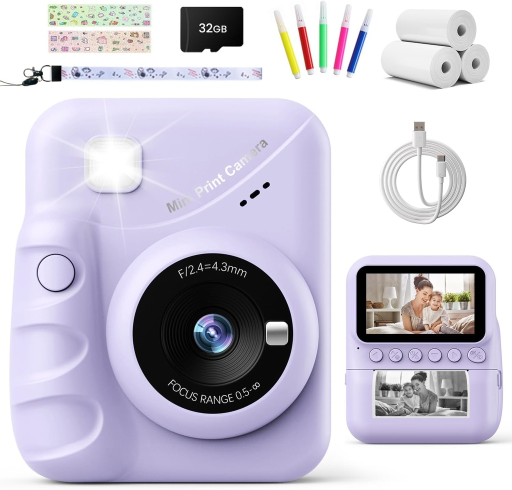 TIATUA Kids Camera Instant Print (Purple)
