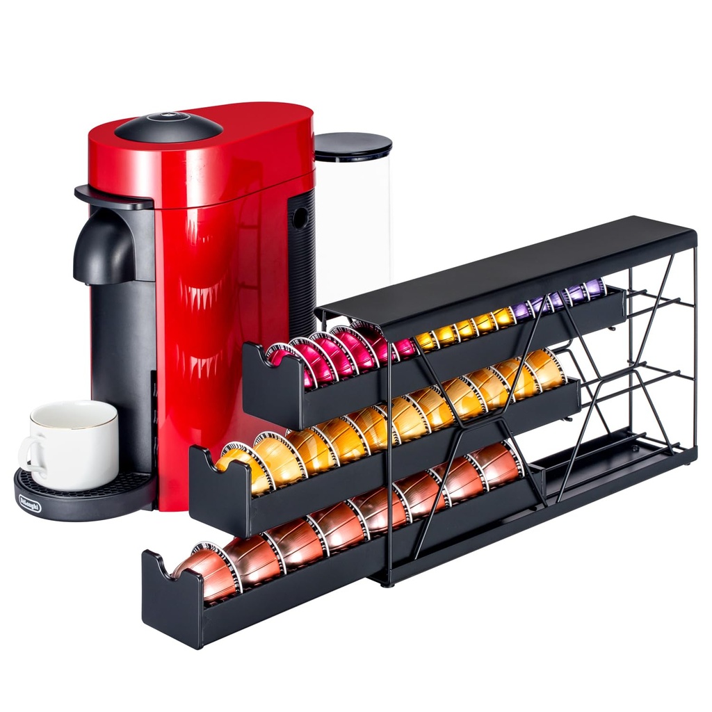 FlagShip 3-Tier Nespresso Pod Holder & Vertuo Coffee Capsule Organizer - Black Metal Space-
