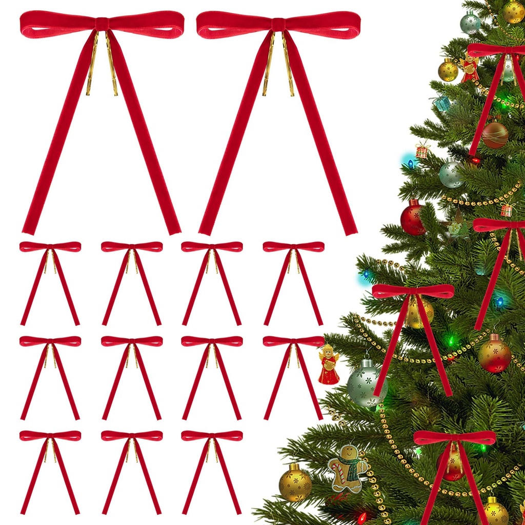 36 Pcs Velvet Christmas Wreath Bow - 5 x 7 Inch Christmas Tree Bow Decoration - Vintage Vel