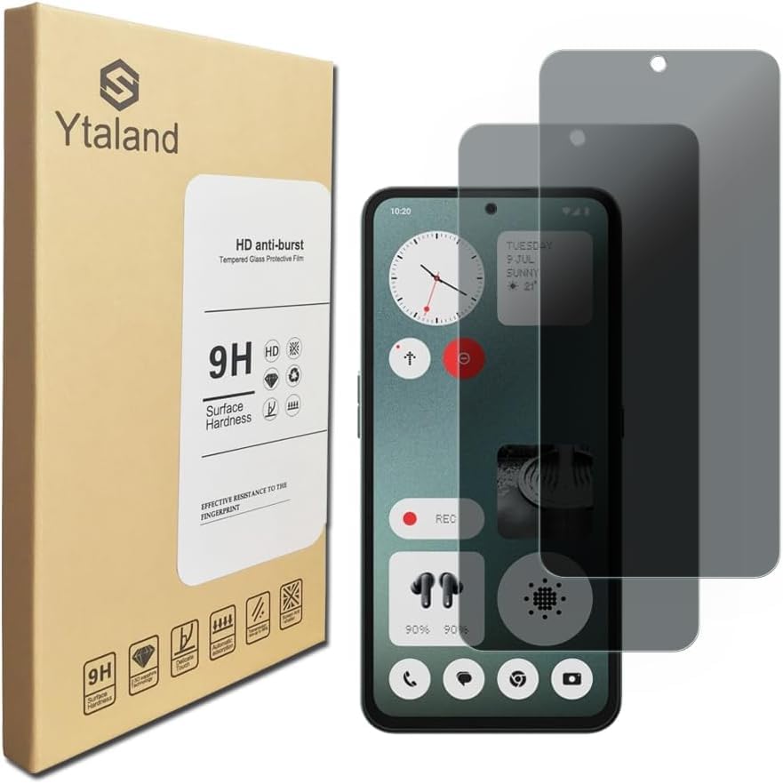 Ytaland 2 Pack for Nothing CMF Phone 1 Privacy Screen Protector, Anti Spy Anti Peep Bubble-