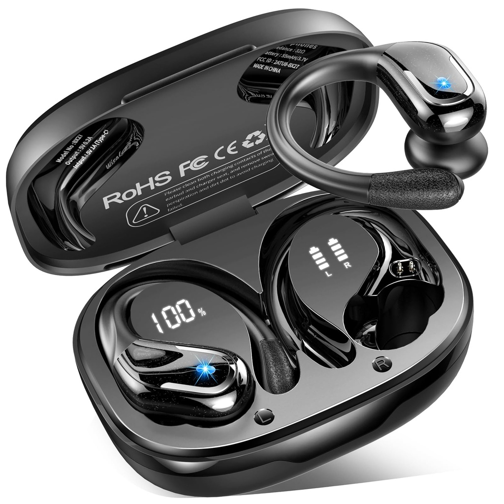 Rulefiss Wireless Earbuds, Bluetooth 5.4 Headphones Sports with ENC Mic, 75H Stereo Noise C