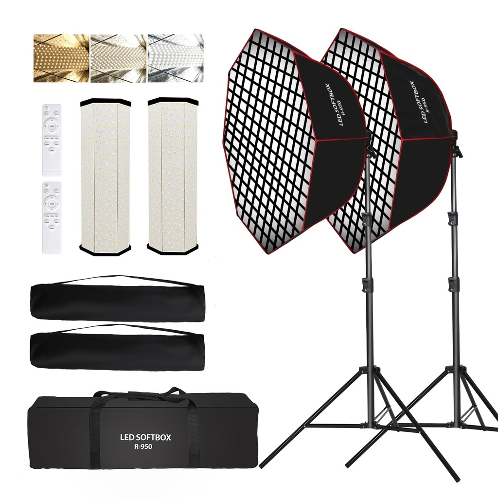 GSKAIWEN 110W Octagonal Parabolic Softbox Lighting Kit with Honeycomb Grid/Remote Control