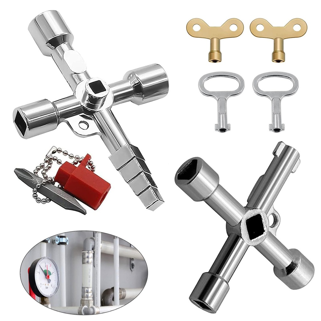 WnlahuWA 6 PCS Meter Box Key, Radiator Key, Valve Key,4-Way Multi-Functional Utilities Key,