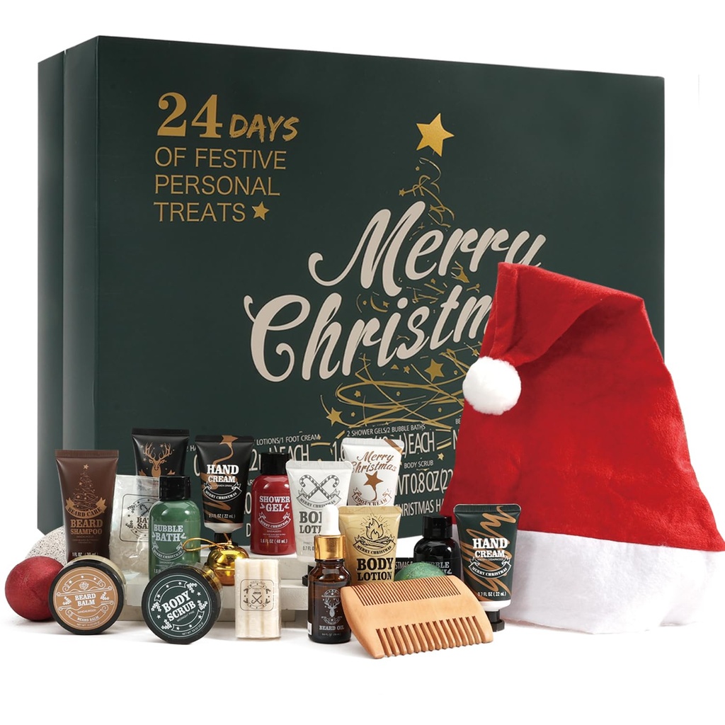 BODY & EARTH Advent Calendar 2025 Men 24pc Christmas Gifts for Him Mens Countdown Calendars