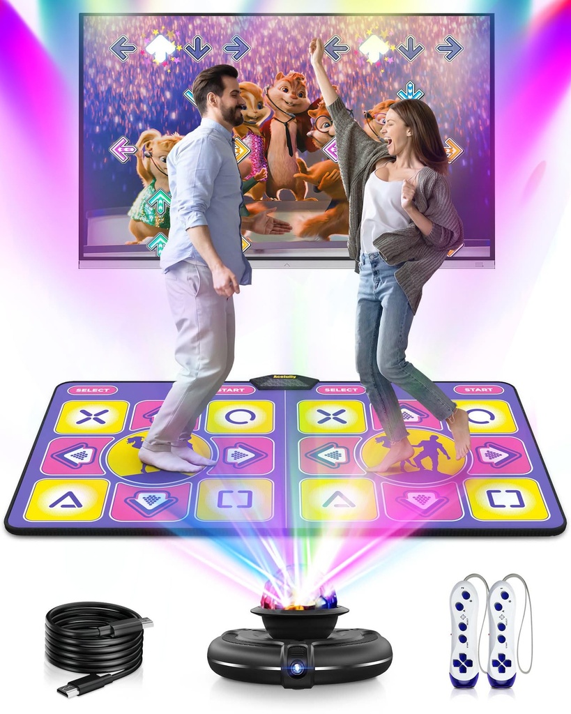 Acelufly Flannel Dance Mat for TV with Camera, Double Dance Mat with Wireless Controller, N