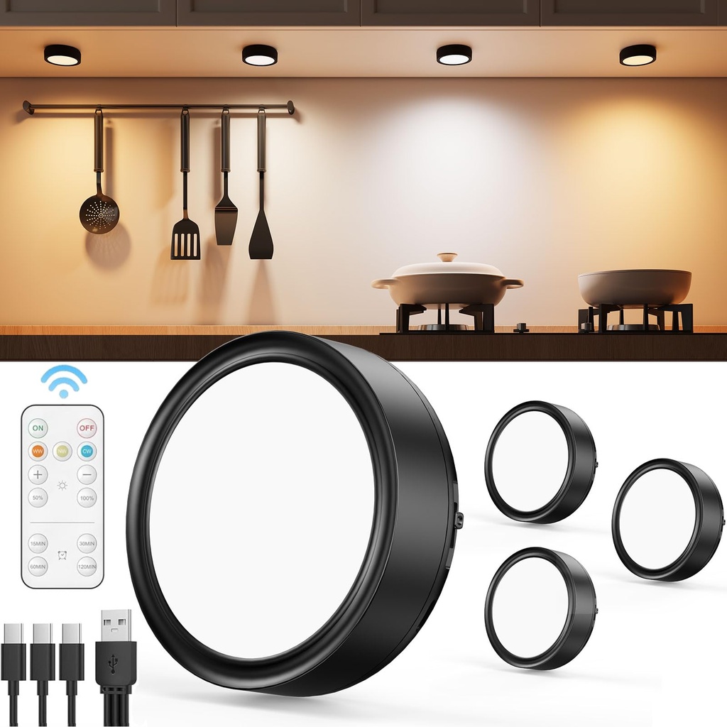 Colour Changing Rechargeable Spot Lights Indoor, 2400mAh Battery RGB LED Puck Lights with R