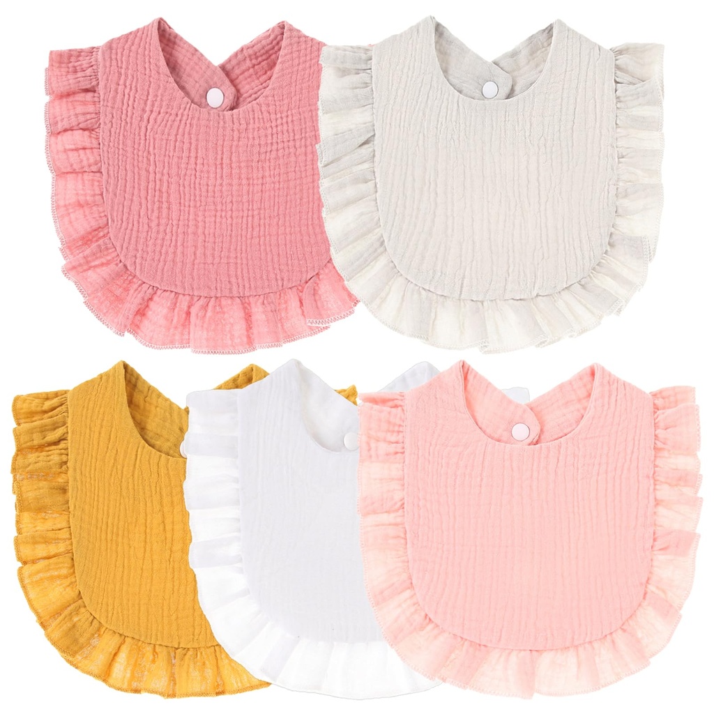 Agvdg 5 Pcs Baby Bibs Bandana Dribble, Cotton Newborn Bibs, with Press Studs Wavy Ruffled,