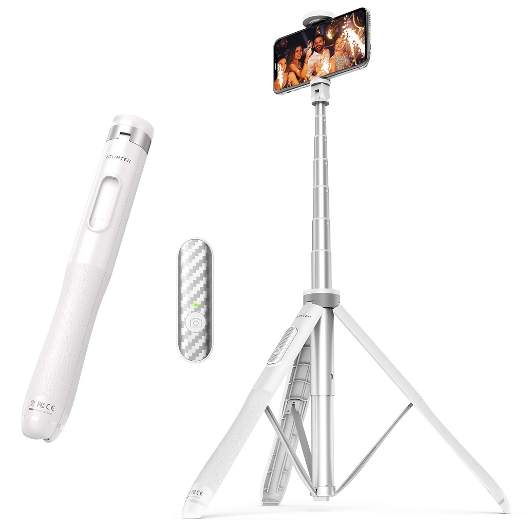 ATUMTEK 1.3m Selfie Stick Tripod, All in One Extendable Phone Tripod Stand with Bluetooth R