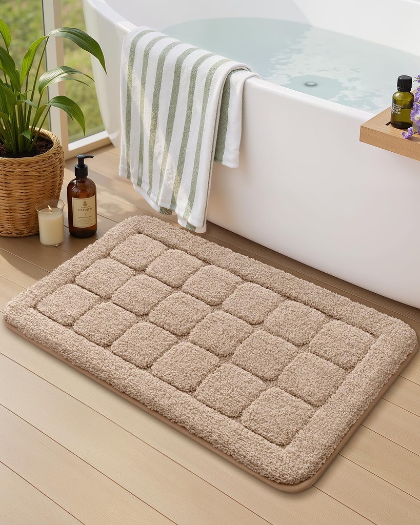 COLOR&GEOMETRY Bath Mat Non Slip Washable 44 x 76 cm, Grey Bathoom Mat Absorbent Bathroom Ru
