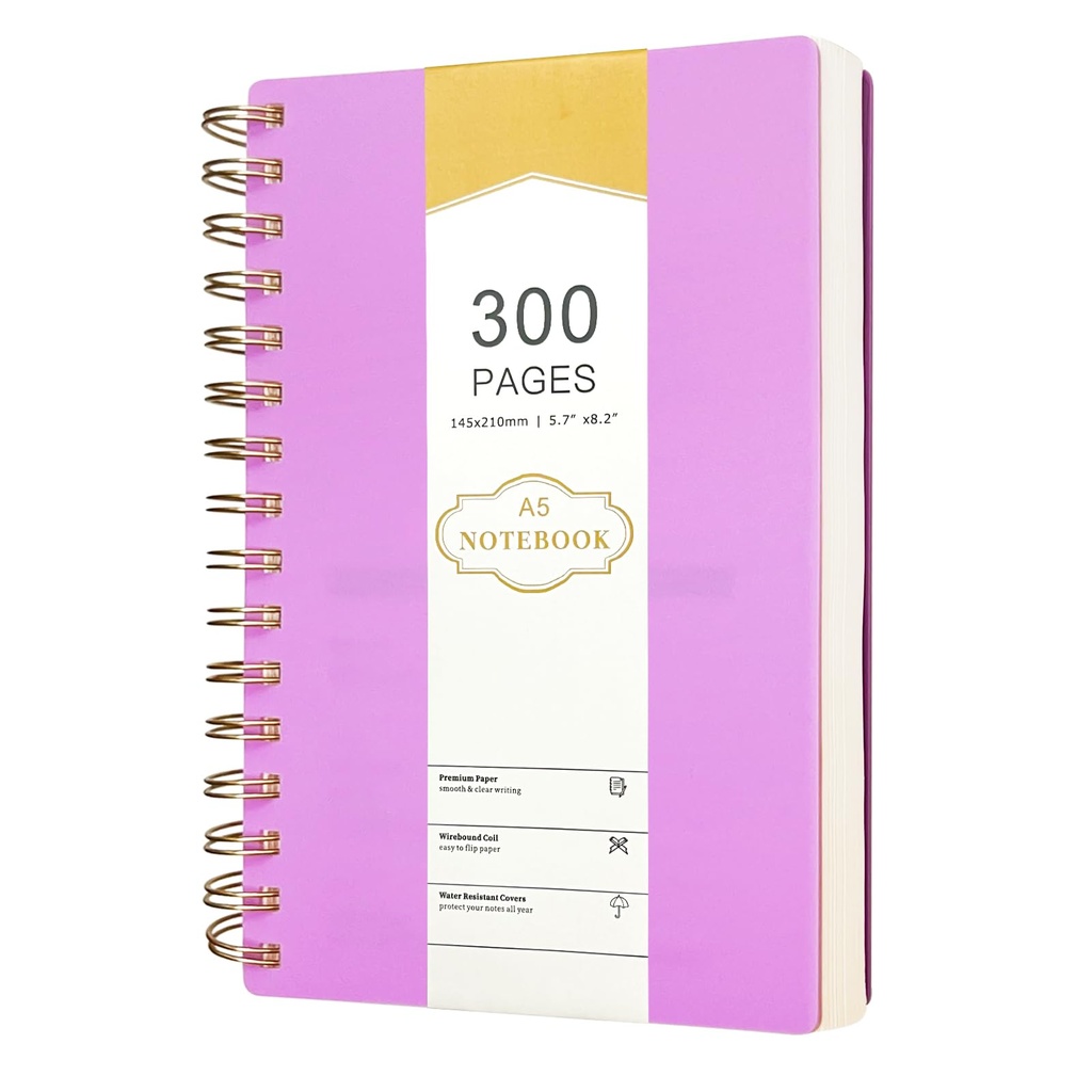 Rwuptg A5 Notebook Spiral Bound 300 Pages Hardback Note Book a5 Lined Wirebound Spiral Not