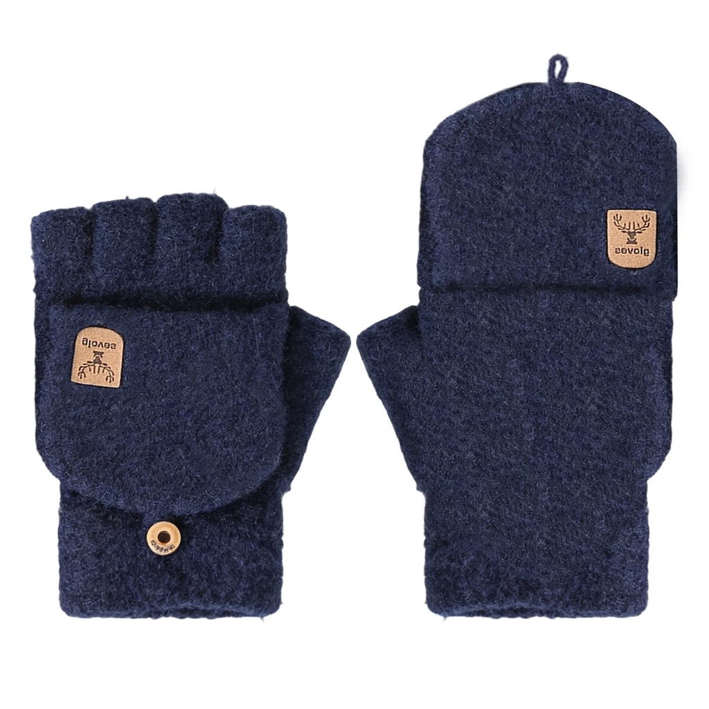 Uvwxba Touch Screen Thermal Flip Fingerless Gloves - Winter Warm Soft Fluffy Gloves for Men