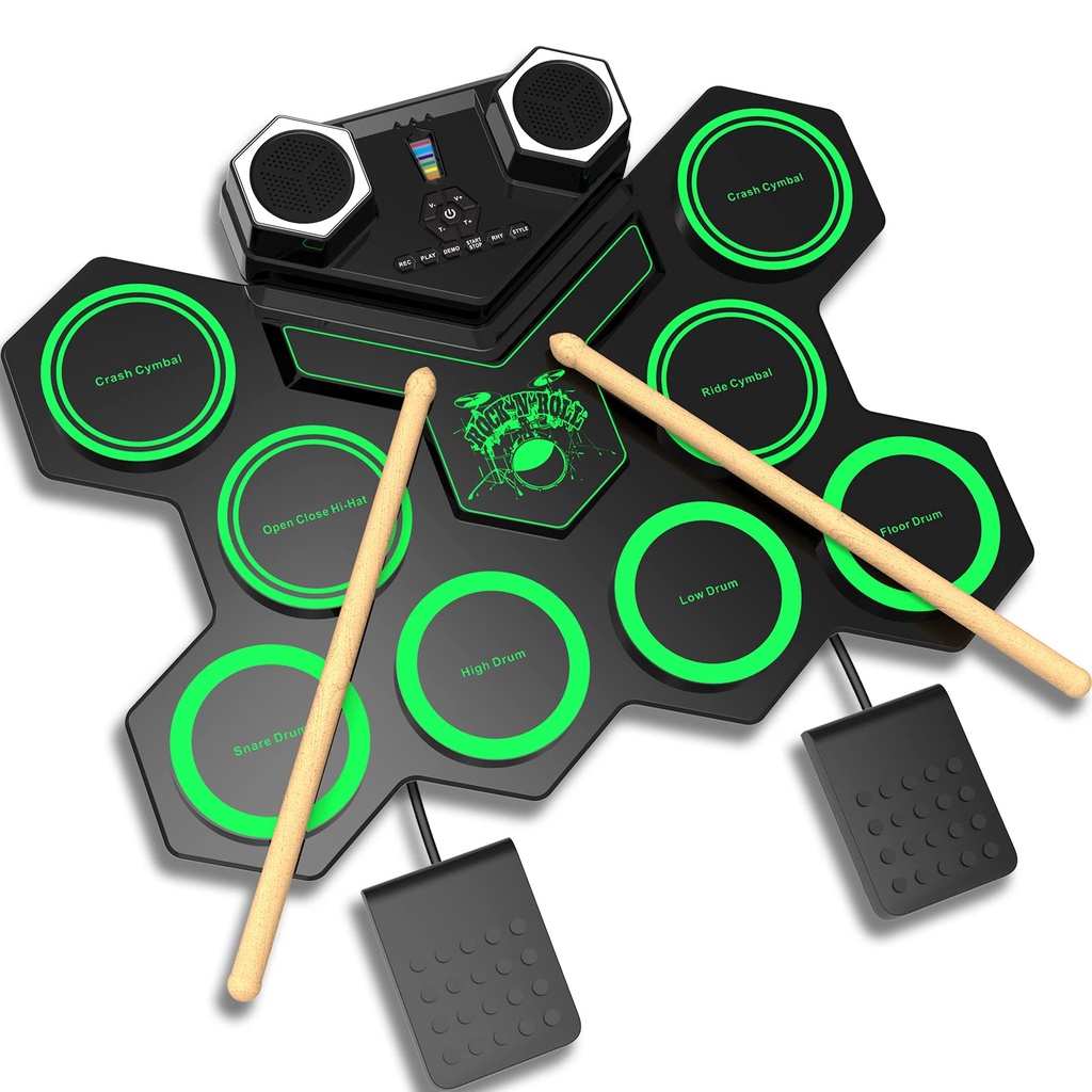 Electric Drum Kit, CNAPXAIA 9 Pads Silicone Digital Drum Pad with Built-in Speaker Drum Ped