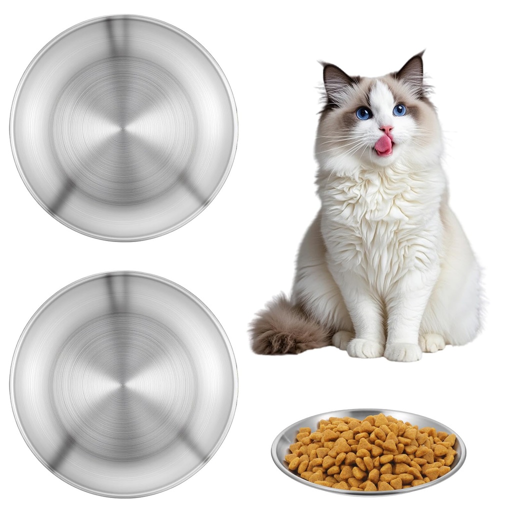 Hpmjz 2Pcs Stainless Steel Cat Food Bowls Wide Whisker Friendly Cat Dishes Set Stainless St