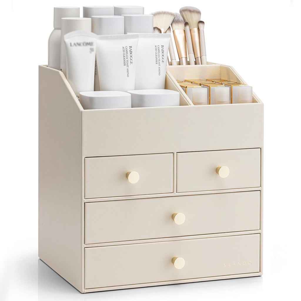 Vlando Makeup Organiser, Large Capacity Dressing Table Organiser,Cosmetic Organiser with 4