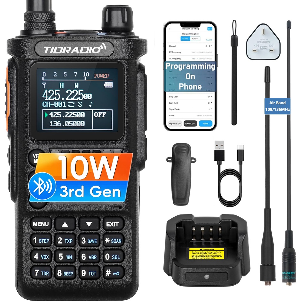 (3rd Gen) TIDRADIO TD-H8 Ham Radio,10W Walkie Talkies, Bluetooth APP Programming, Airband T
