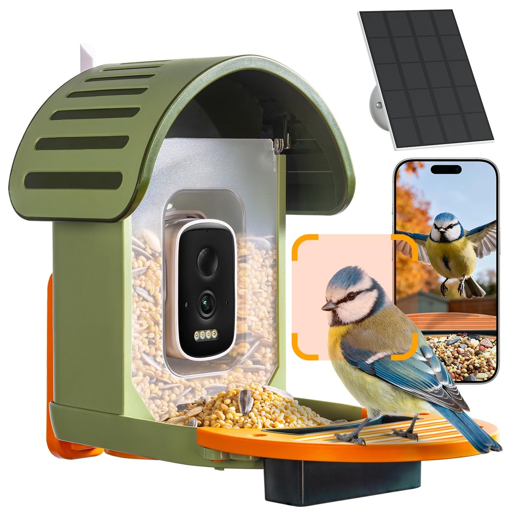 Smart Bird Feeder with Camera, 2.5K UHD Bird Feeder Camera Solar Powerd, Sensitive AI Ident