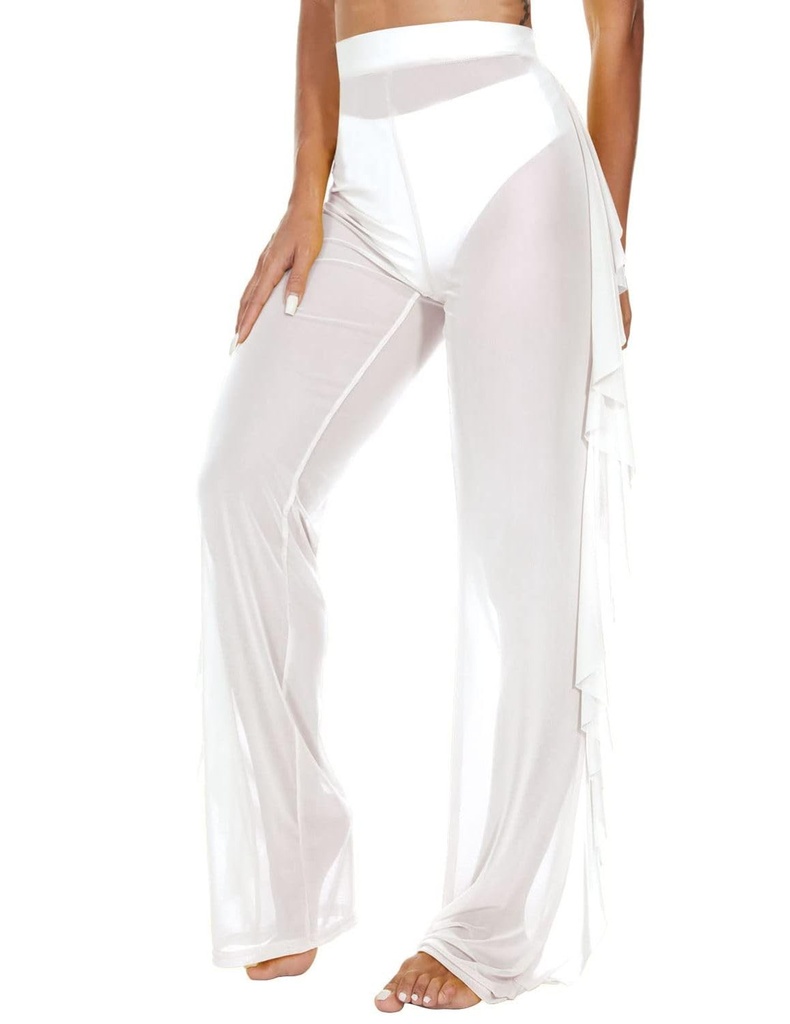 ROSVAJFY Women's Sheer Mesh Ruffle Pants Sexy See Through Swimsuit Bikini Bottom Swimwear B
