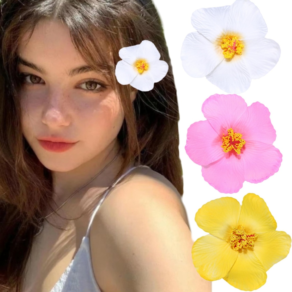 3pcs Hawaiian Flower Hair Clips Hibiscus Hair Clip Plumeria Flower for Women Girls 3.5 Inch