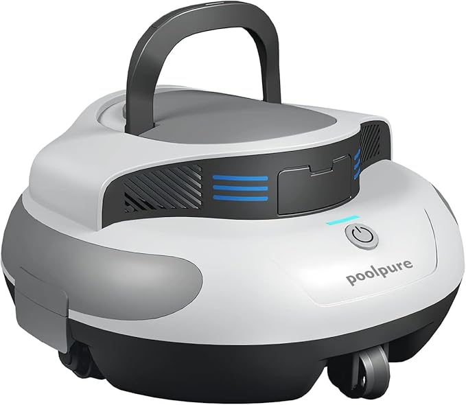 POOLPURE Pool Cleaner, 5000 mAh Battery, Double Motor, LED Indicators, Self-Parking Function, IPX8 Waterproof, Cordless Pool Robot