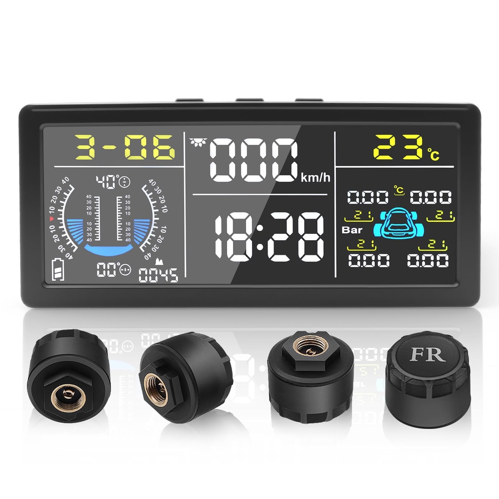 Liwogi Upgraded Solar Powered Tire Pressure Monitoring System 0-199Psi/9.9Bar With Slope, A