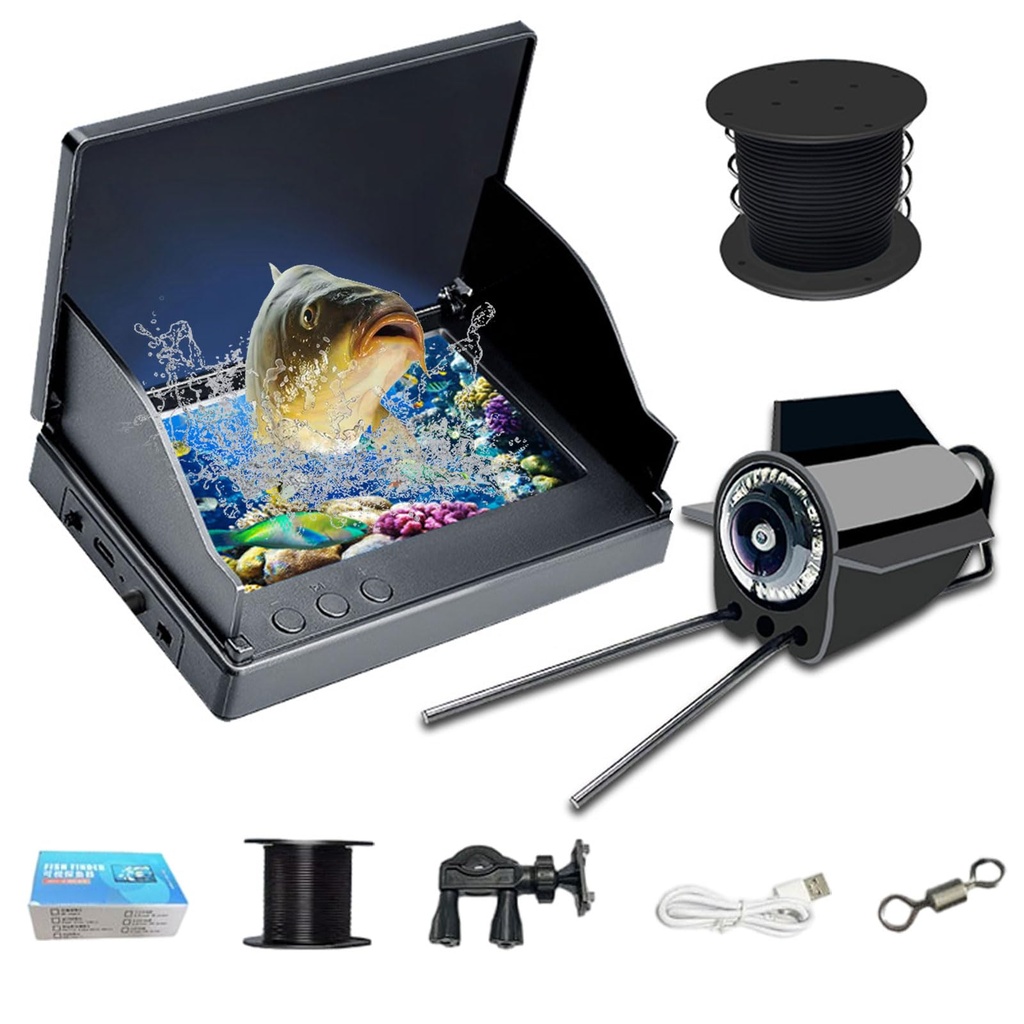 Portable Fish Finder Camera, Underwater fishing Camera with 4.3 inch IPS Monitor 6 LED IR 