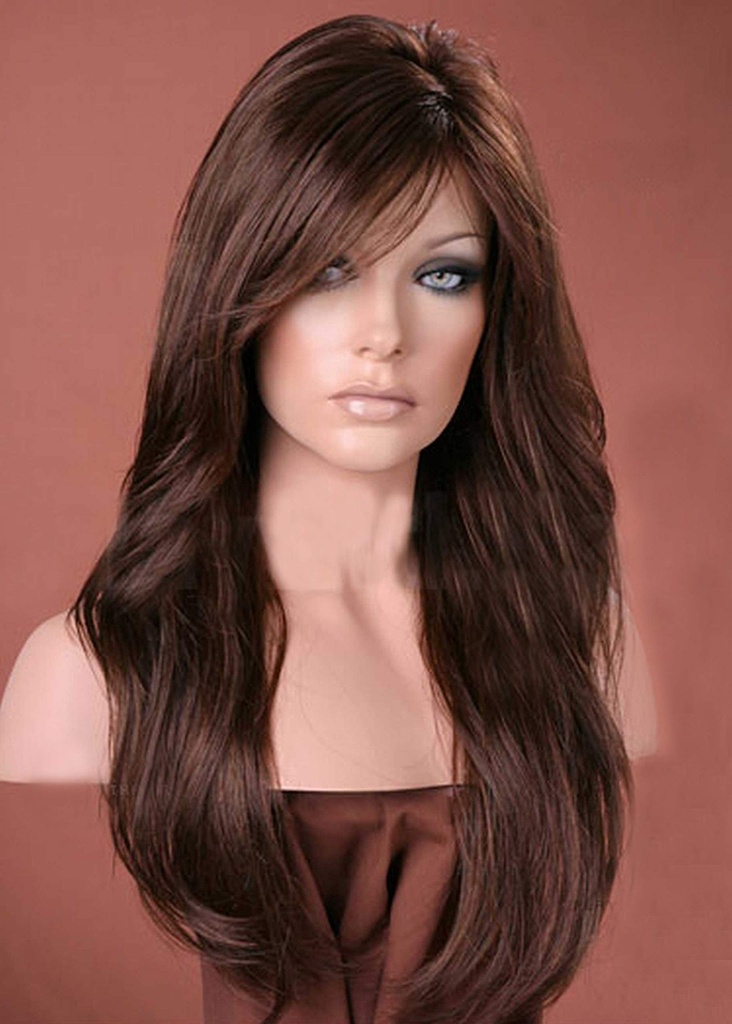 Forever Young Ladies Dark Auburn Mix Long Sweeping Fringe Wig