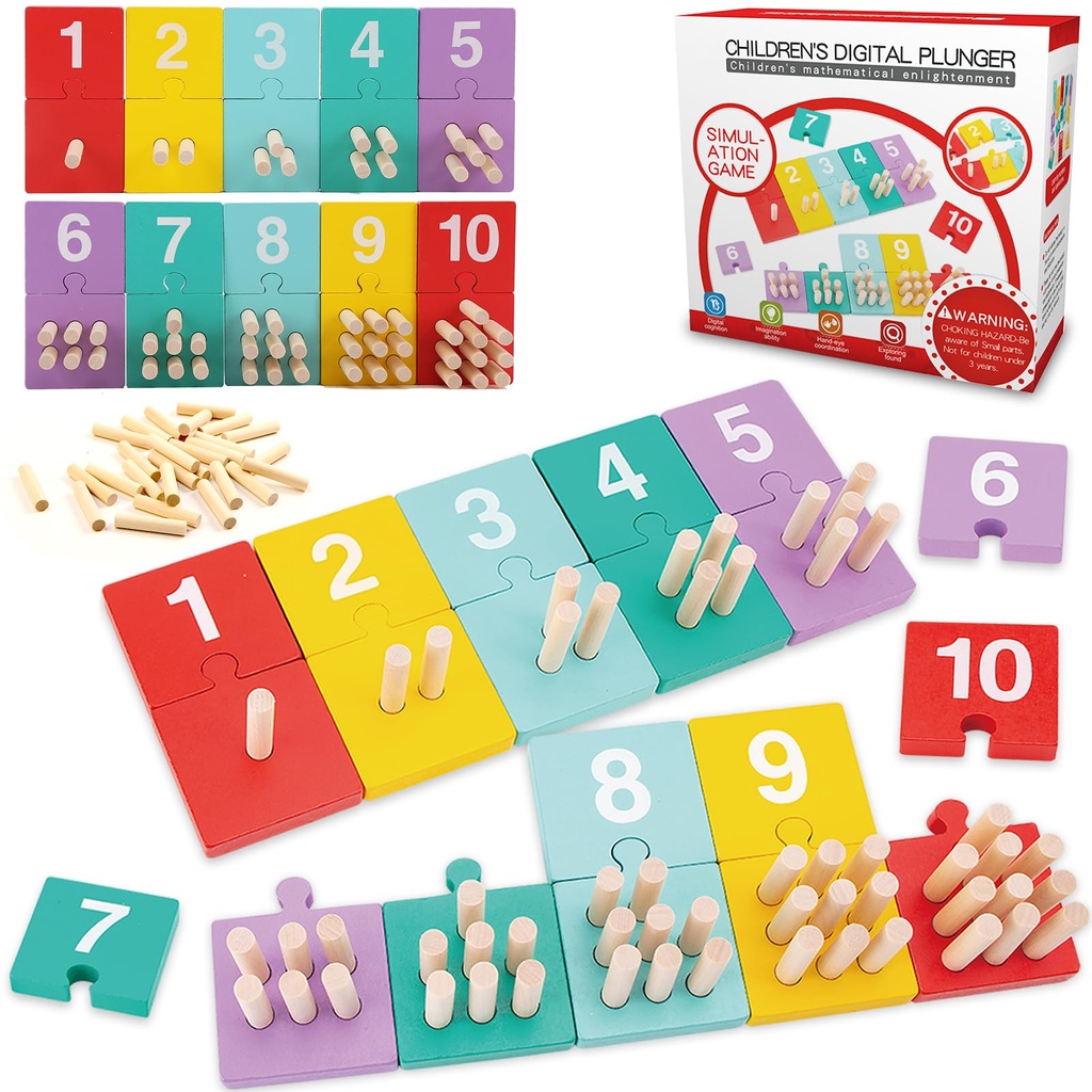 TEUVO Montessori Toys Counting Peg Board for Children 3 4 5 6 Years Old, Educational Wooden