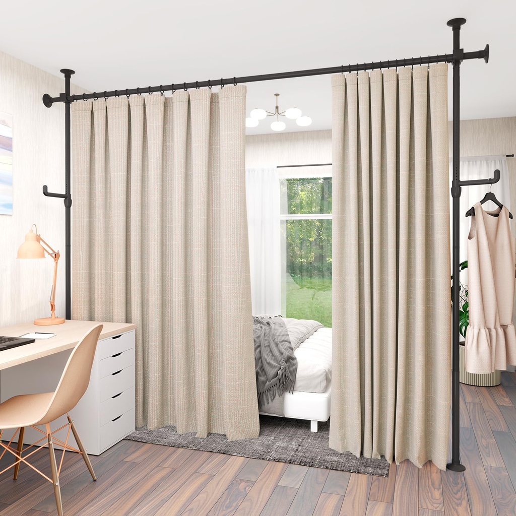 KELIXU Room Divider Curtain Rod No Drilling, 4-10ft (W) x 4-10ft (H) Room Partition