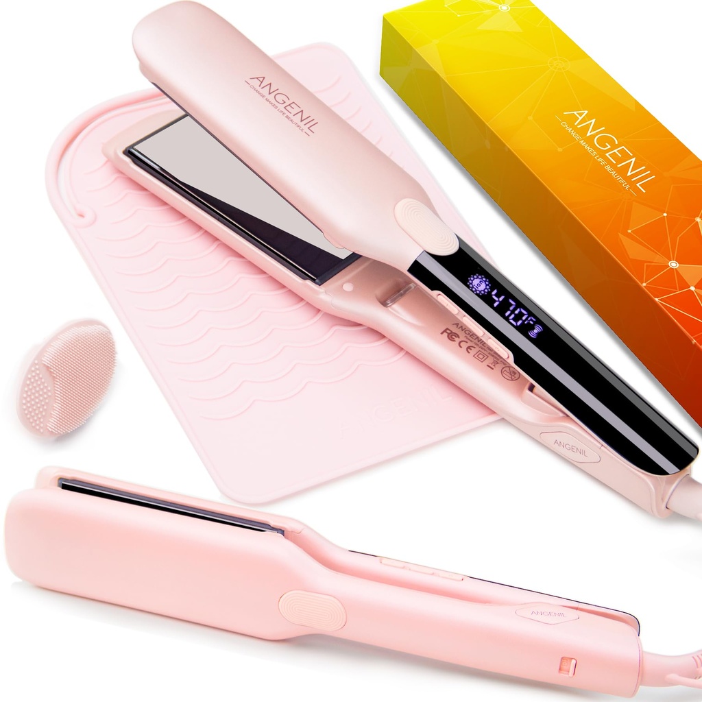 ANGENIL Pro Titanium Flat Iron Hair Straightener 4.5cm Wide, Salon Grade Dual Voltage Strai