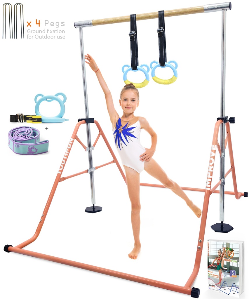 YOUTIFUN Fiberglass Gymnastics Bar, Kids Gym Equipment 5 Level Height Adjustable Pull Up Ho