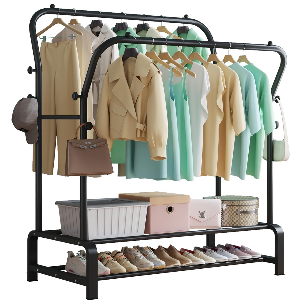 SMILOVII Heavy Duty Clothes Rail Free-standing Metal Coat Stand Rack with Garment Hanging R
