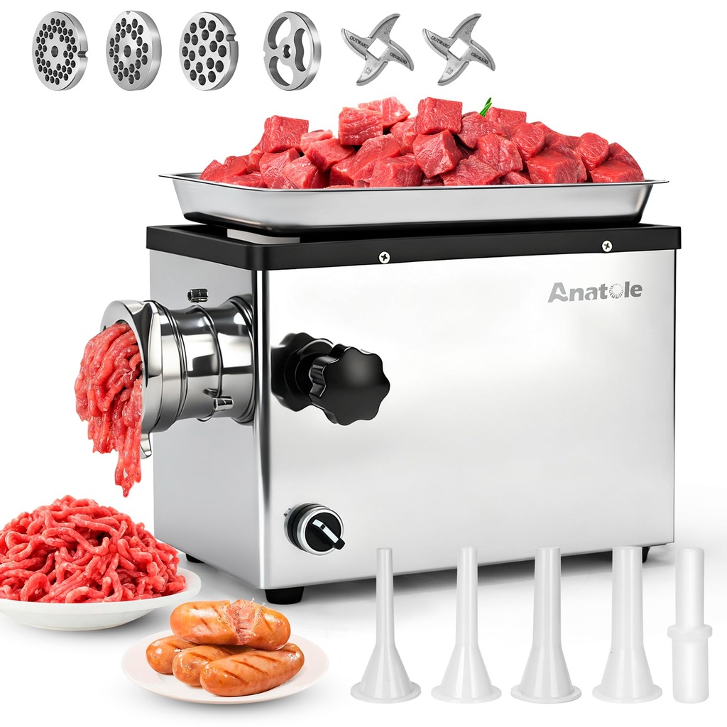 Anatole Commercial Electric Meat Grinder 1.3 HP 950 W Heavy Duty Meat Bones Mincer Stainles