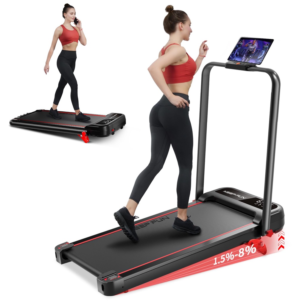 KEEP FUN Walking Pad With 3 Level Incline, Walking Pad With Handle Bar, 300 Lbs Capacity,