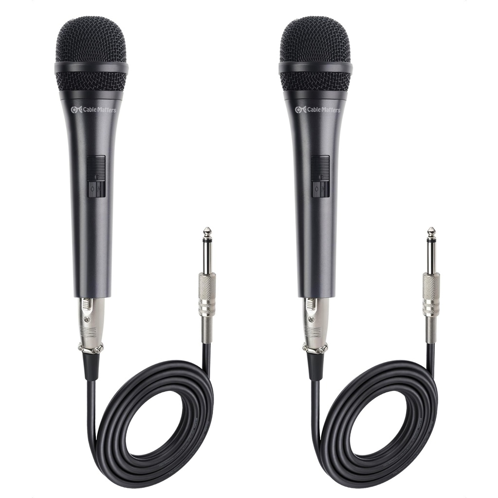 Cable Matters 2-Pack Cardioid Dynamic Vocal Microphones with 4.5m Cable, Wired Singing Micr