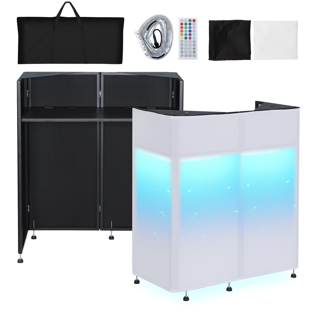 Kokorona Portable DJ Booth 108 x 51x 115 cm with Dual Top Corners, DJ Facade Booth with Cab