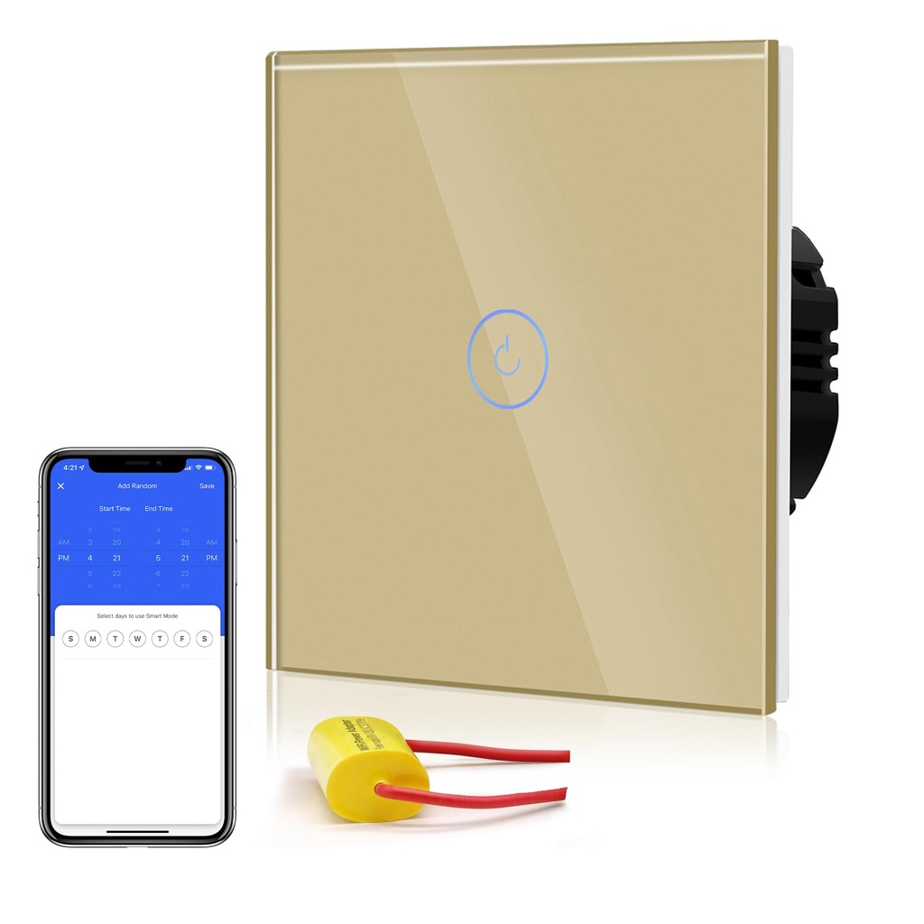 BSEED Smart Light Switch,WiFi Touch Wall Switches with Glass Panel,LED Lights,Work with Al
