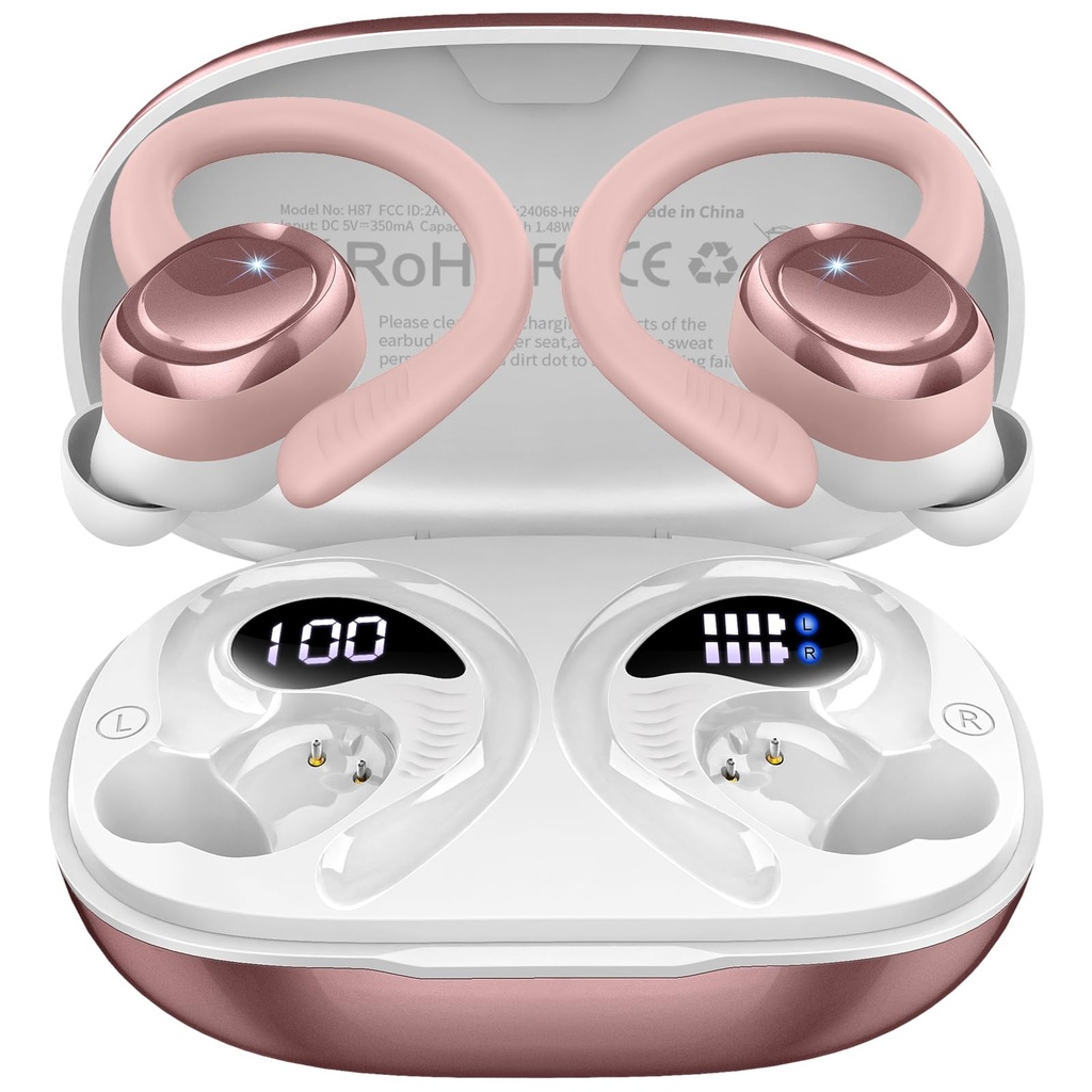 Hupoaf Bluetooth 5.4 Headphones, 3D-Stereo Wireless Earbud Sport Deep Bass in Ear Buds, 4 E
